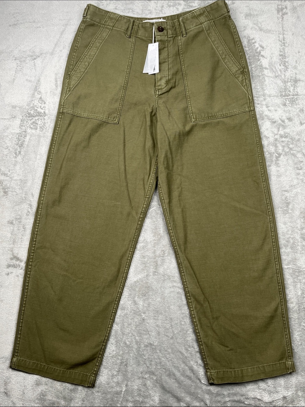 NEW Outerknown 12 Women's Olive Green Utility Pants Fly Button 100% Organic